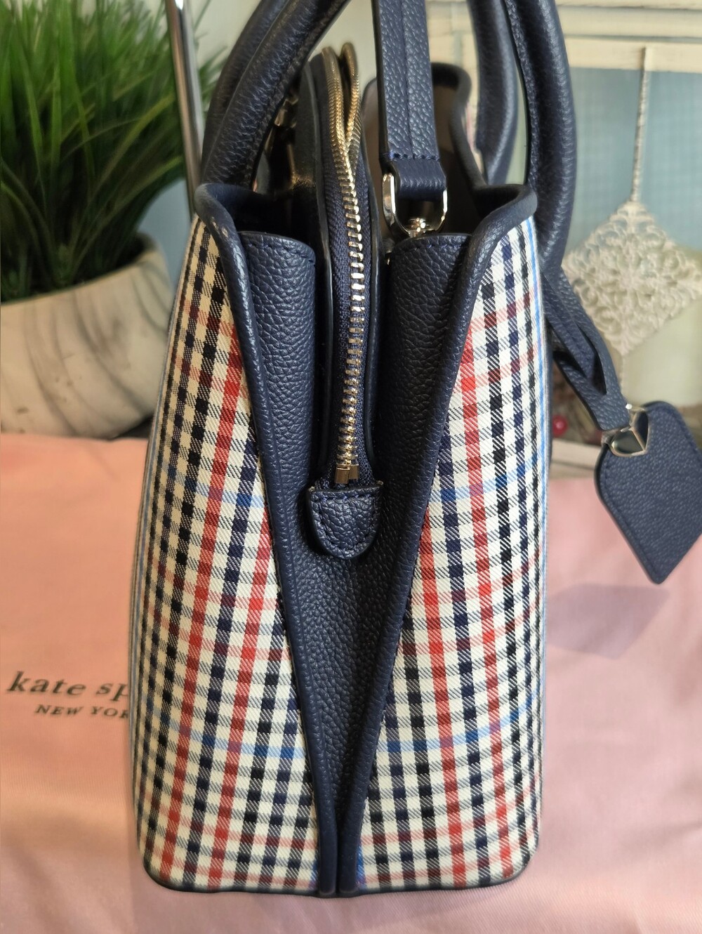 Kate Spade Margaux Plaid Satchel & Dustbag. - Picture 5 of 15